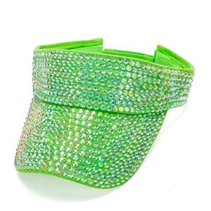 Stunning Lime Green Bling Visors Rhinestones Sport Sun Visor Caps Adjustable